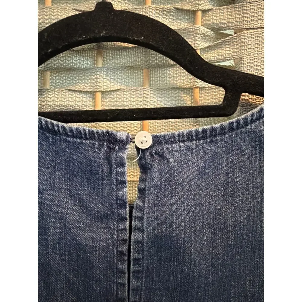 J. Crew Factory Chambray Pleated Ruffle Sleeves Top Blue XS Crew Neckline